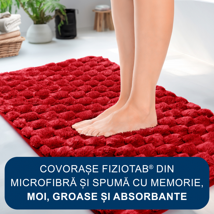 Set 3 Covorase Baie FizioTab®, Microfibra, Spuma cu Memorie, 80x50, 50x40, 40x45, Antiderapante, Rosu [5]