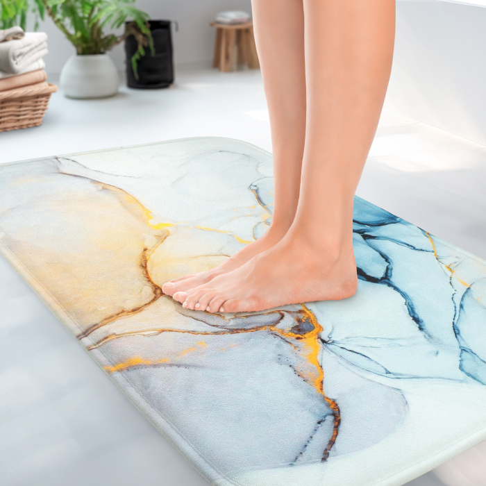 Set 3 Covorase Baie FizioTab®, Antiderapante, Model Abstract Albastru [5]