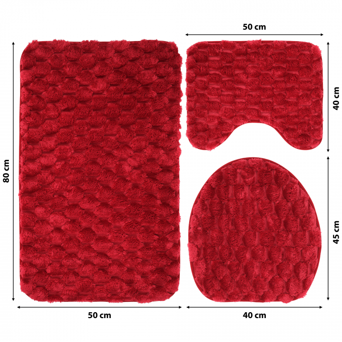 Set 3 Covorase Baie FizioTab®, Microfibra, Spuma cu Memorie, 80x50, 50x40, 40x45, Antiderapante, Rosu [3]