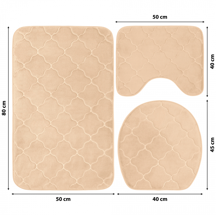 Set 3 Covorase Baie FizioTab®, Microfibra, Spuma cu Memorie, 80x50, 50x40, 40x45, Antiderapante, Bej natural [3]