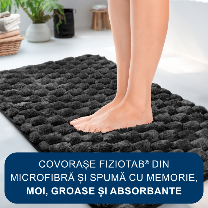 Set 3 Covorase Baie FizioTab®, Microfibra, Spuma cu Memorie, 80x50, 50x40, 40x45, Antiderapante, Gri inchis [5]