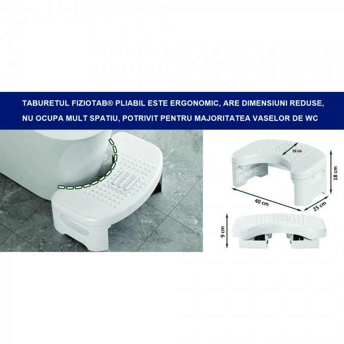 Scaunel Pliabil WC FizioTab®, Impotriva Constipatiei si Hemoroizilor, Pentru Pozitia Ghemuit Corecta Pe WC, Adulti si Copii, 1 buc, Alb, Inaltime 18 cm [5]