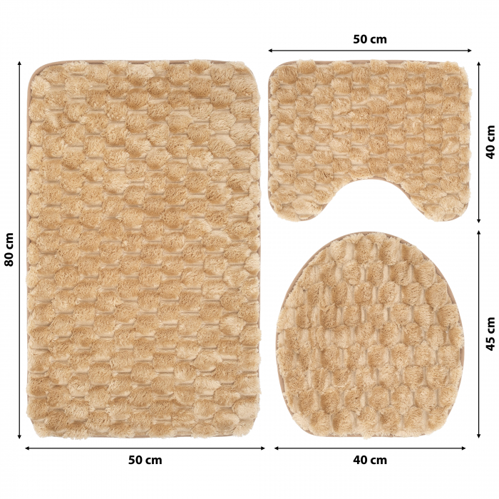 Set 3 Covorase Baie FizioTab®, Microfibra, Spuma cu Memorie, 80x50, 50x40, 40x45, Antiderapante, Bej [3]