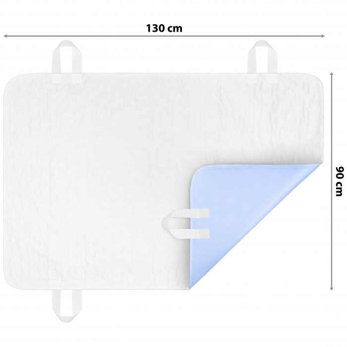 Aleza FizioTab® Mare cu MANERE pentru Manevrare Usoara, Protectie pentru Saltea Impermeabila, pentru Pacienti cu Incontinenta, 131 X 90 cm, Albastru [4]