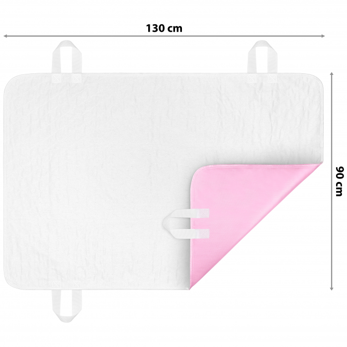 Aleza FizioTab® Mare cu MANERE pentru Manevrare Usoara, Protectie pentru Saltea Impermeabila, pentru Pacienti cu Incontinenta, Adulti si Copii,131 X 90 cm, Roz [3]