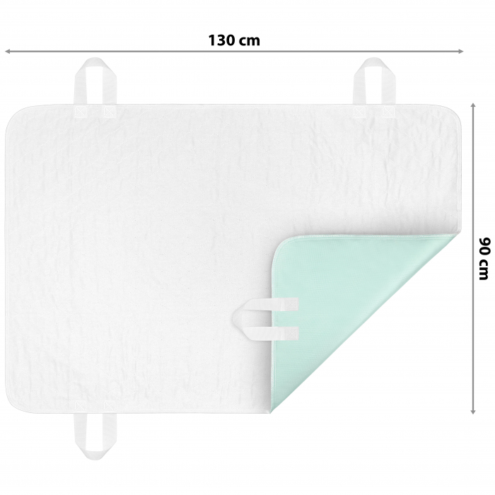 Aleza FizioTab® Mare cu MANERE pentru Manevrare Usoara, Protectie pentru Saltea Impermeabila, pentru Pacienti cu Incontinenta, Adulti si Copii, 131 X 90 cm, Verde [2]