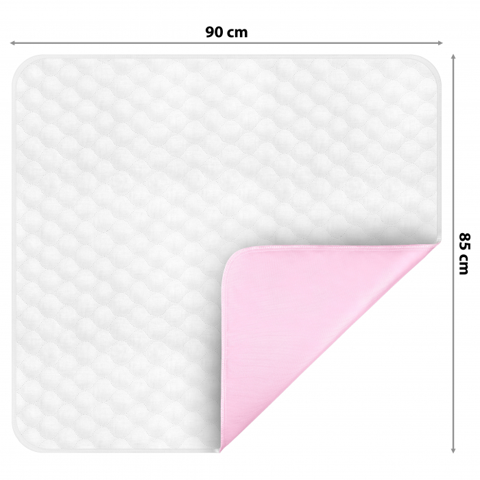 Aleza Impermeabila FizioTab®, Protectie Saltea Lavabila si Reutilizabila pentru Adulti si Copii, 90 x 85 cm, Roz/Alb [2]