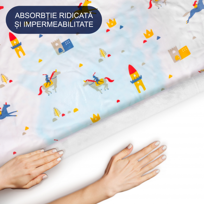 Aleza impermeabila mare pentru copii, FizioTab®, 80x100 cm, absorbanta si lavabila, refolosibila, tip paturica, pentru schimbat scutecul bebelusului, Cai [6]