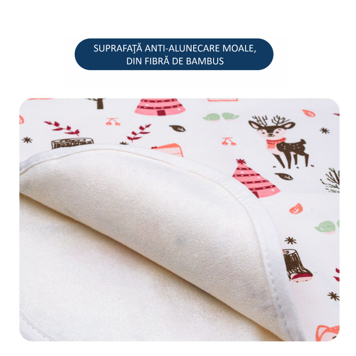Aleza impermeabila mare pentru copii, FizioTab®, 80x100 cm, absorbanta si lavabila, refolosibila, tip paturica, pentru schimbat scutecul bebelusului, Caprioare [4]