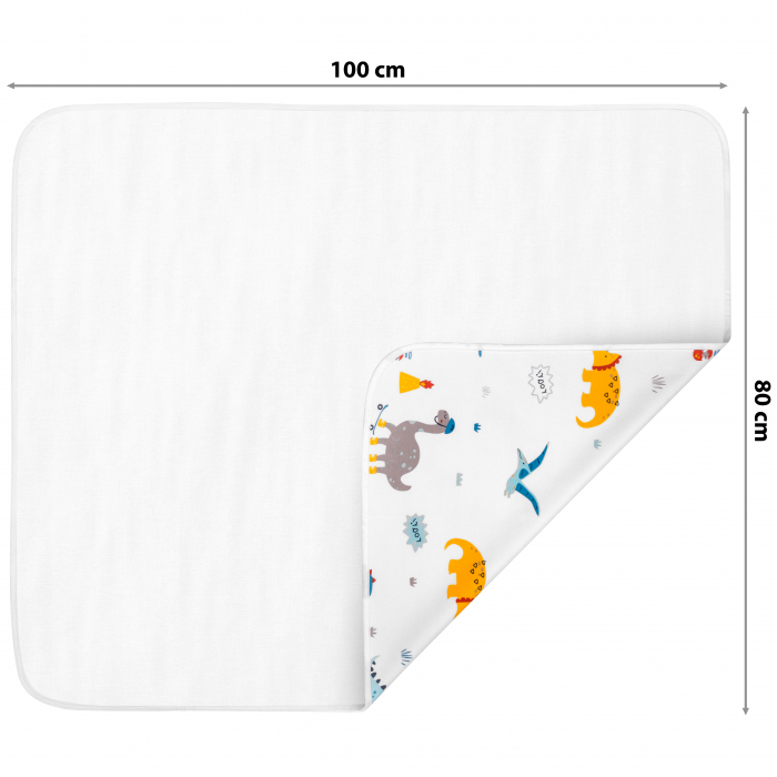 Aleza impermeabila mare pentru copii, FizioTab®, 80x100 cm, absorbanta si lavabila, refolosibila, tip paturica, pentru schimbat scutecul bebelusului, Dinozauri [2]