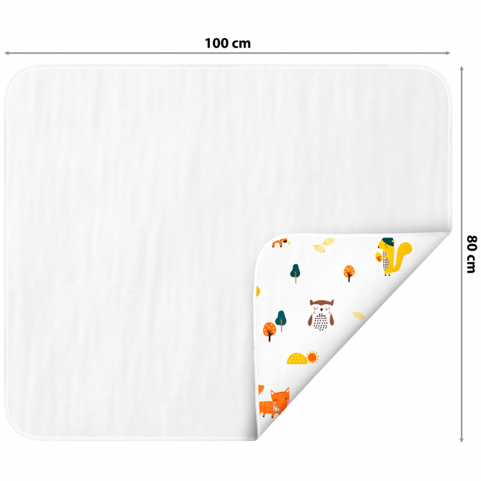 Aleza impermeabila mare pentru copii, FizioTab®, 80x100 cm, absorbanta si lavabila, refolosibila, tip paturica, pentru schimbat scutecul bebelusului, Forest [2]