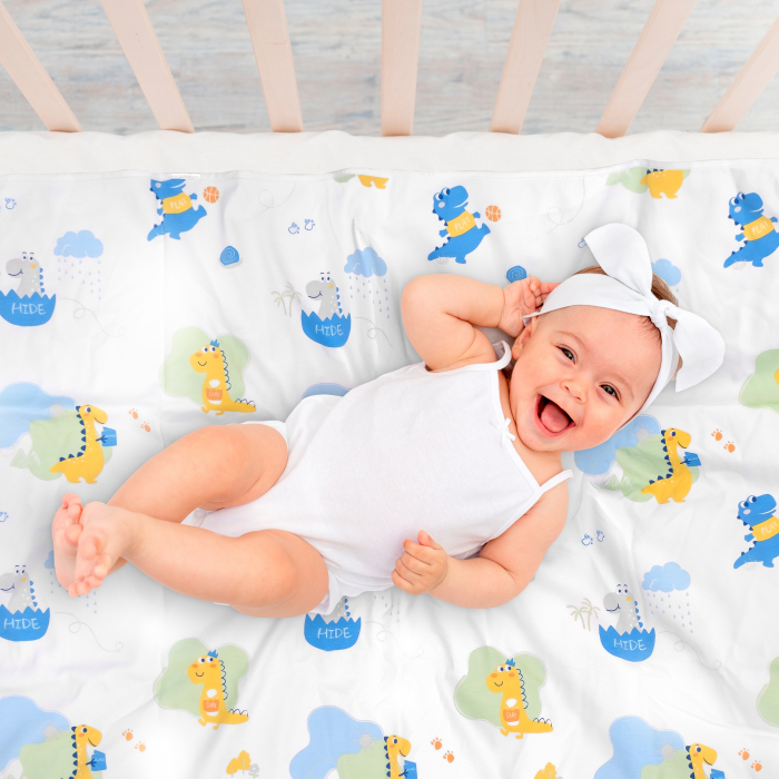 Aleza impermeabila mare pentru copii, FizioTab®, 80x100 cm, absorbanta si lavabila, refolosibila, tip paturica, pentru schimbat scutecul bebelusului, Funny Dinos [3]