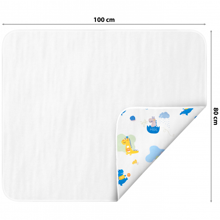 Aleza impermeabila mare pentru copii, FizioTab®, 80x100 cm, absorbanta si lavabila, refolosibila, tip paturica, pentru schimbat scutecul bebelusului, Funny Dinos [2]