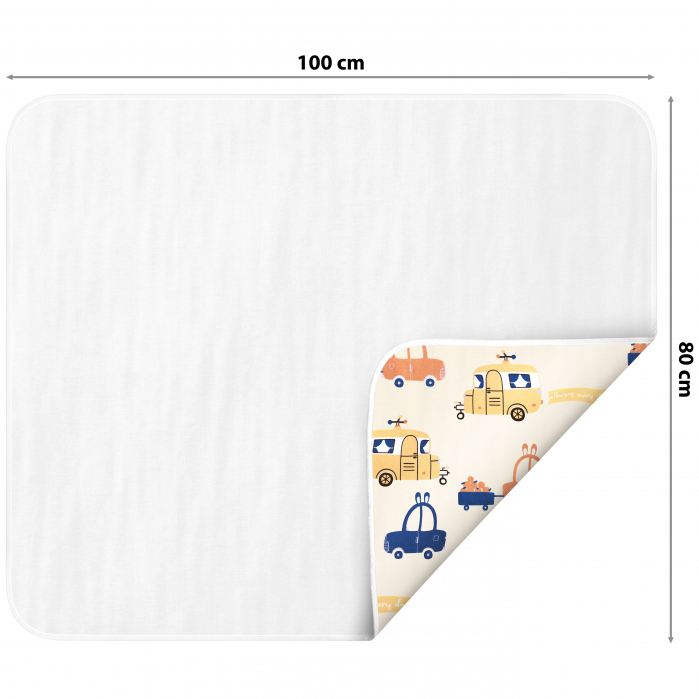 Aleza impermeabila mare pentru copii, FizioTab®, 80x100 cm, absorbanta si lavabila, refolosibila, tip paturica, pentru schimbat scutecul bebelusului, Masinute [2]
