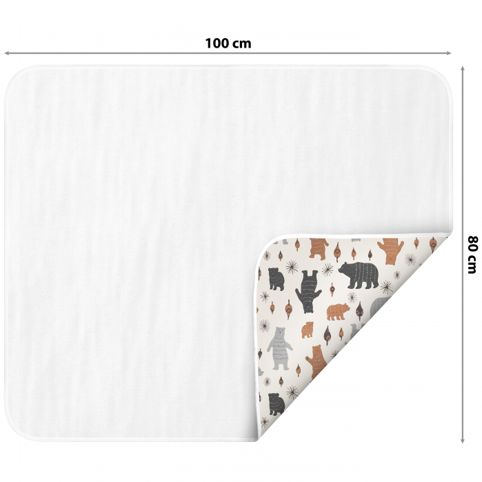 Aleza impermeabila mare pentru copii, FizioTab®, 80x100 cm, absorbanta si lavabila, refolosibila, tip paturica, pentru schimbat scutecul bebelusului, Ursi [2]