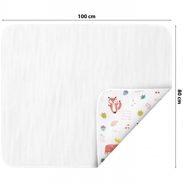 Aleza impermeabila mare pentru copii, FizioTab®, 80x100 cm, absorbanta si lavabila, refolosibila, tip paturica, pentru schimbat scutecul bebelusului, Veverite [2]