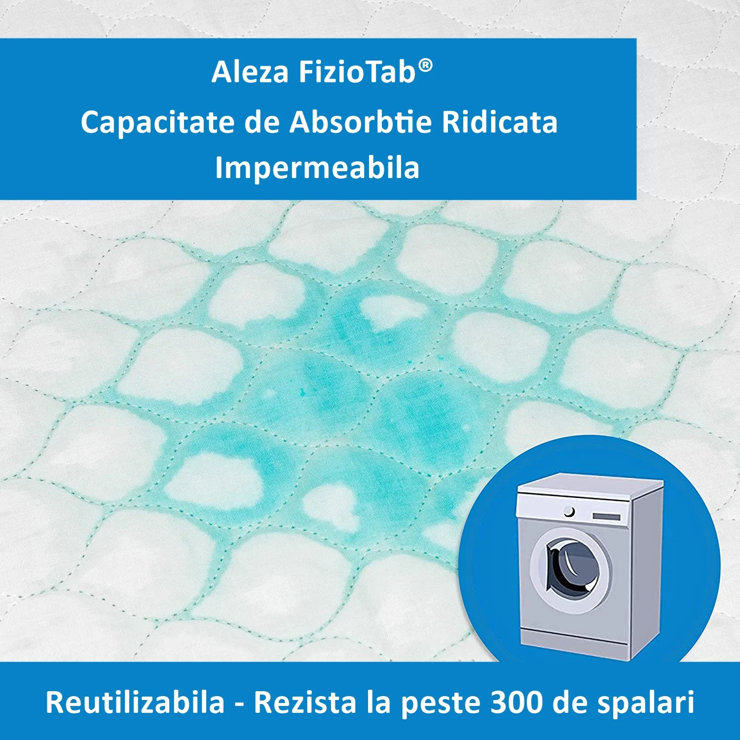 Aleza Manere 85 x 90 pentru Manevrare Usoara, Impermeabila si Reutilizabila FizioTab®, Tip Cearceaf Absorbant, Protectie Saltea Lavabila pentru Pacienti cu Incontinenta, Adulti si Copii, Albastru [10]