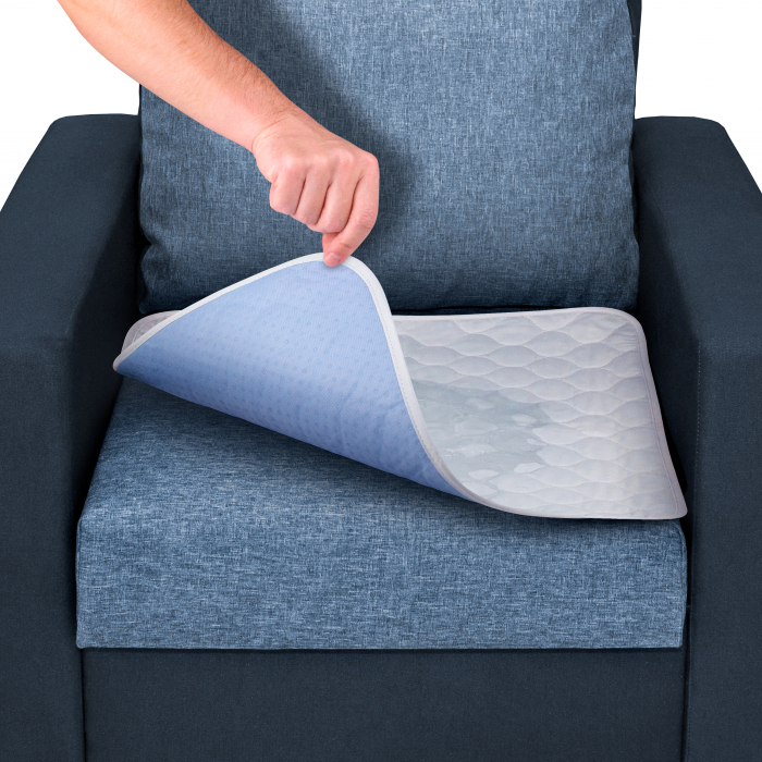 Aleza Scaun Reutilizabila, FizioTab®, Absorbantă si Lavabilă, pentru Adulti si Copii, Pacienti cu Incontinență, cu Suprafata speciala Anti-alunecare, 50 x 50 cm, Albastru/Alb, 2 bucati [4]