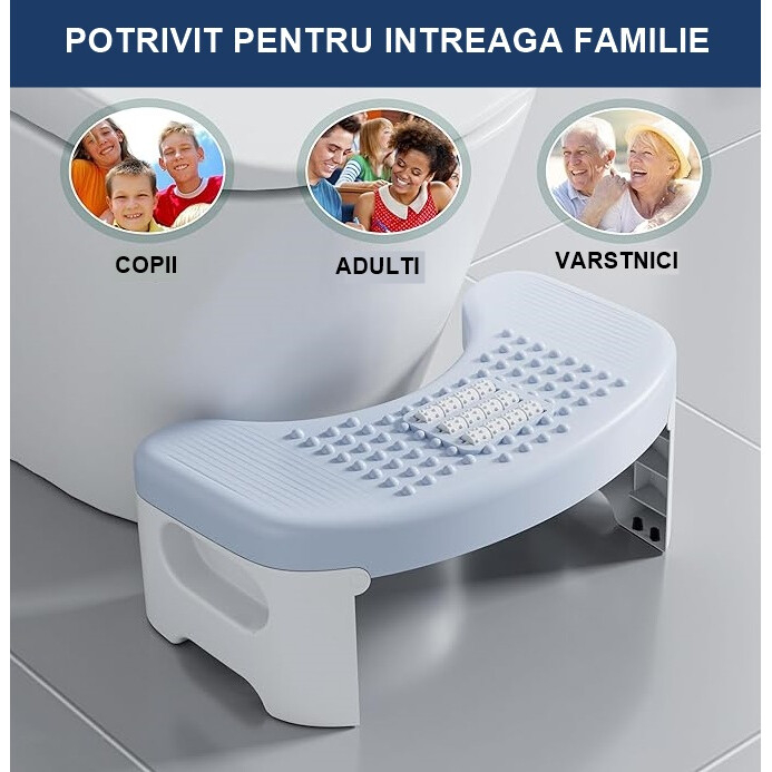Scaunel Pliabil WC FizioTab®, Impotriva Constipatiei si Hemoroizilor, Pentru Pozitia Ghemuit Corecta Pe WC, Adulti si Copii, 1 buc, Albastru, Inaltime 18 cm [5]