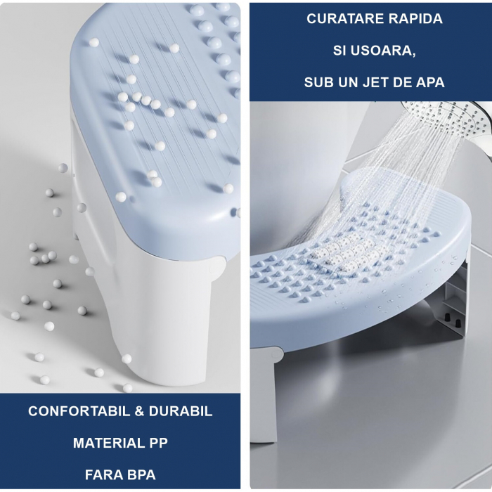 Scaunel Pliabil WC FizioTab®, Impotriva Constipatiei si Hemoroizilor, Pentru Pozitia Ghemuit Corecta Pe WC, Adulti si Copii, 1 buc, Albastru, Inaltime 18 cm [7]