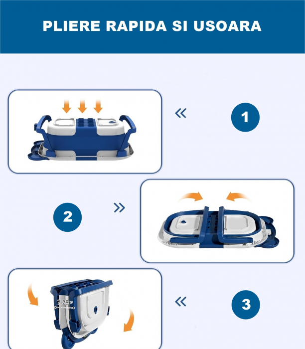 Cadita Bebelusi Pliabila cu Pernuta Ergonomica si Salteluta FizioTab®, Termometru Digital si Dop de Scurgere Incorporat, Canita pentru Clatire, Suport Sapun si Cap de Dus, Agatatoare, Albastru Inchis [9]