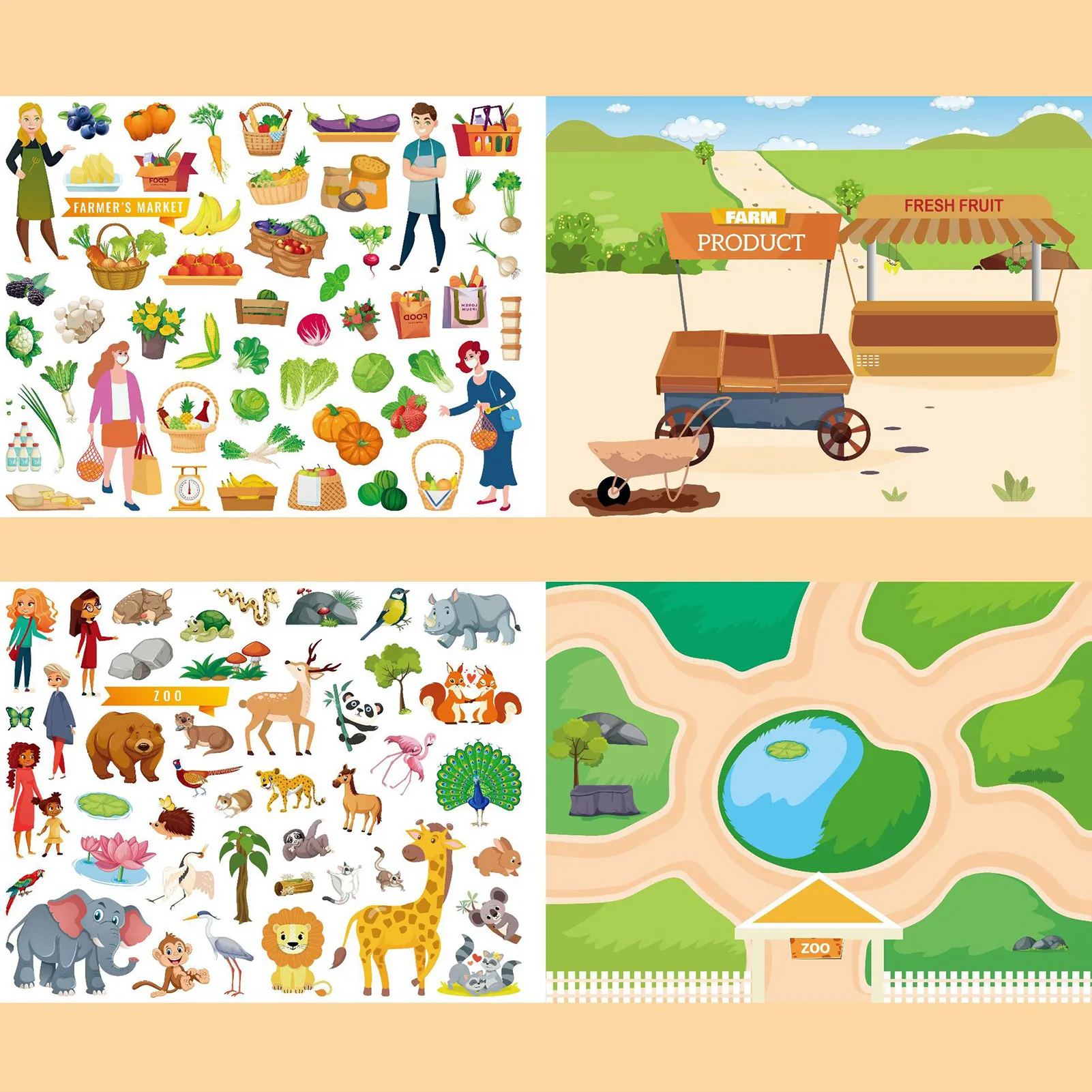 Carte Educativa pentru Copii FizioTab®, Tip Caiet cu Spirala, 600 + Stickere Reutilizabile, 13 Scene, 14 Pagini cu Imagini de Colorat si Desenat, Creioane Colorate Incluse, In Jurul Orasului [14]