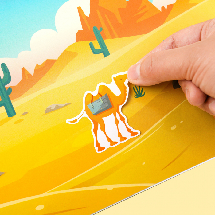 Carte Educativa pentru Copii FizioTab®, Tip Caiet cu Spirala, 600 + Stickere Reutilizabile, 13 Scene, 14 Pagini cu Imagini de Colorat si Desenat, Creioane Colorate Incluse, Habitatul Animalelor [9]