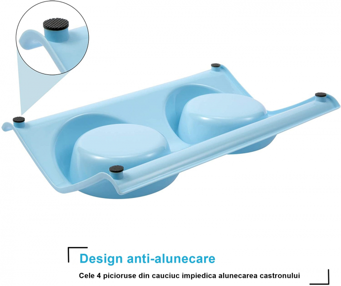 Castron Hranire cu 2 Boluri Inox, FizioTab® – Pentru Caini de Talie Mica si Pisicute, Albastru [7]