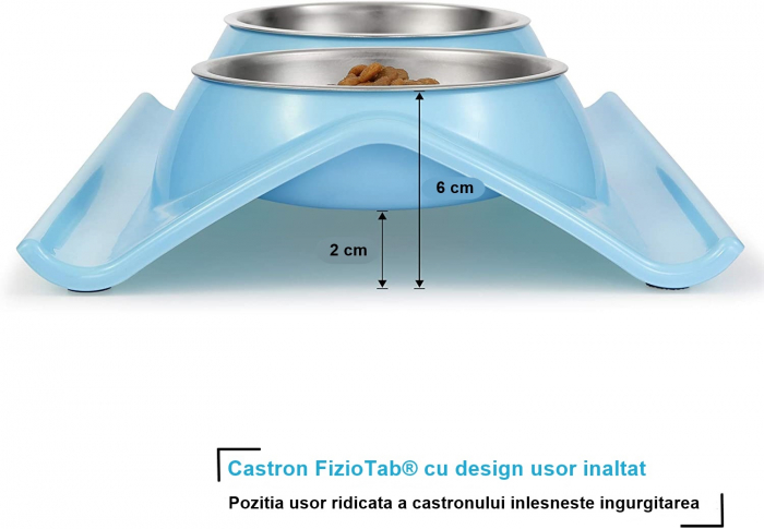 Castron Hranire cu 2 Boluri Inox, FizioTab® – Pentru Caini de Talie Mica si Pisicute, Albastru [6]