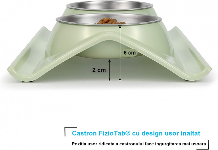 Castron Hranire cu 2 Boluri Inox, FizioTab® – Pentru Caini de Talie Mica si Pisicute, Verde [6]