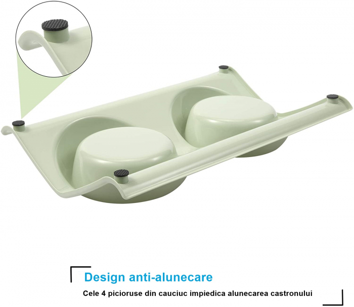 Castron Hranire cu 2 Boluri Inox, FizioTab® – Pentru Caini de Talie Mica si Pisicute, Verde [7]