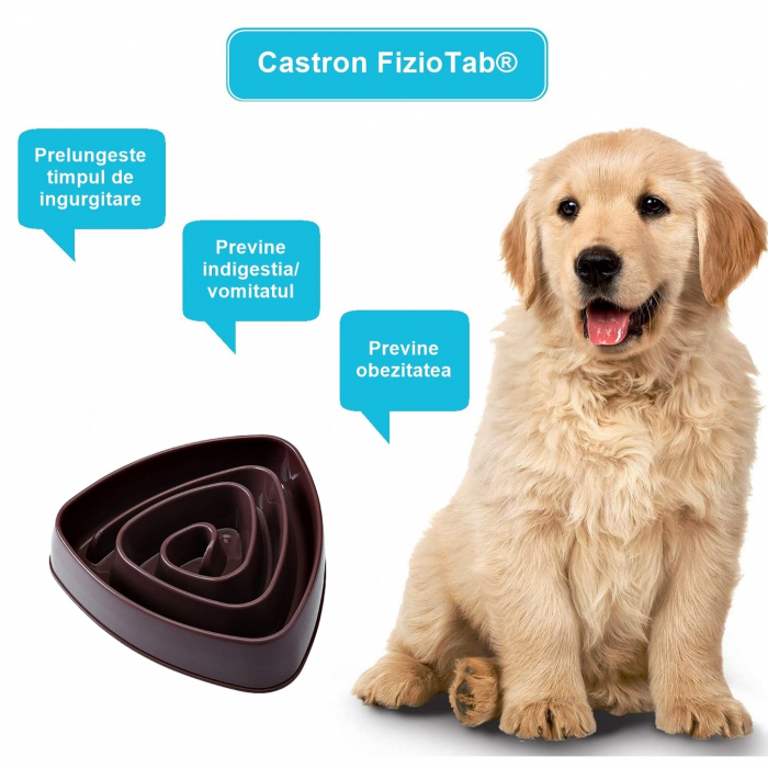 Castron Hranire Lenta Caini FizioTab®, pentru Prevenirea Indigestiei, Slow Feed Bowl Interactiv, Cafeniu [7]