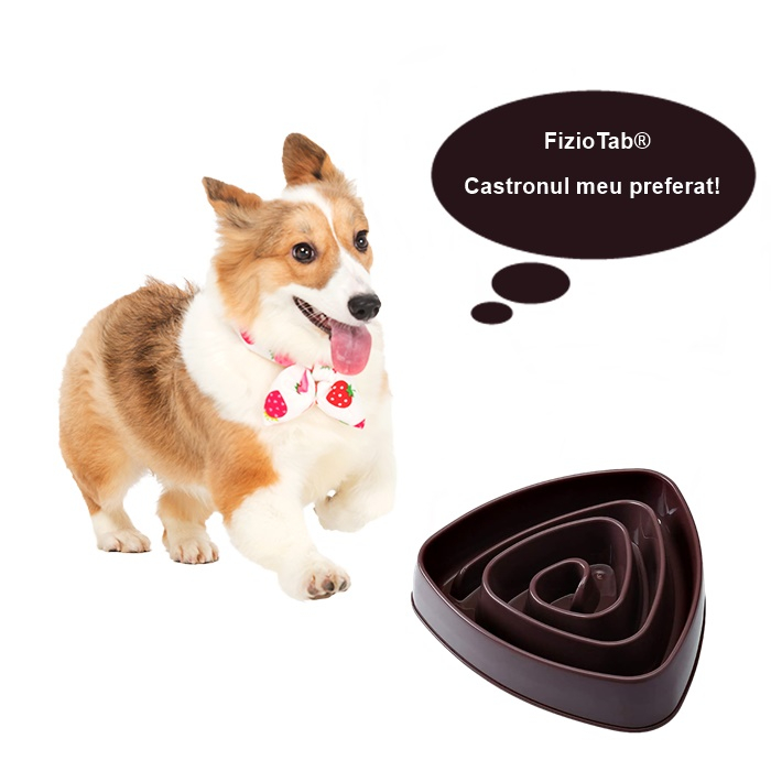 Castron Hranire Lenta Caini FizioTab®, pentru Prevenirea Indigestiei, Slow Feed Bowl Interactiv, Cafeniu [8]