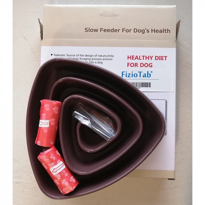 Castron Hranire Lenta Caini FizioTab®, pentru Prevenirea Indigestiei, Slow Feed Bowl Interactiv, Cafeniu [10]