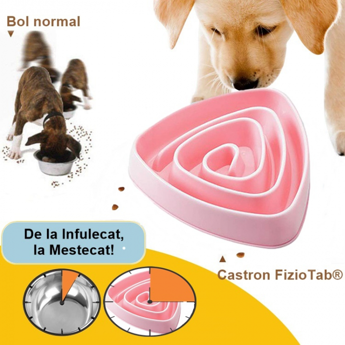 Castron Hranire Lenta Caini FizioTab®, pentru Prevenirea Indigestiei, Slow Feed Bowl Interactiv, Roz [6]