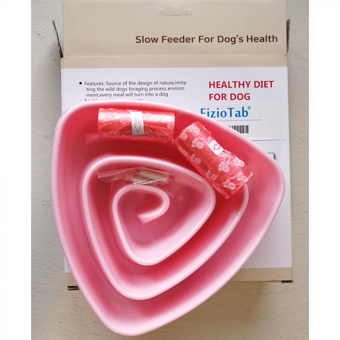Castron Hranire Lenta Caini FizioTab®, pentru Prevenirea Indigestiei, Slow Feed Bowl Interactiv, Roz [10]