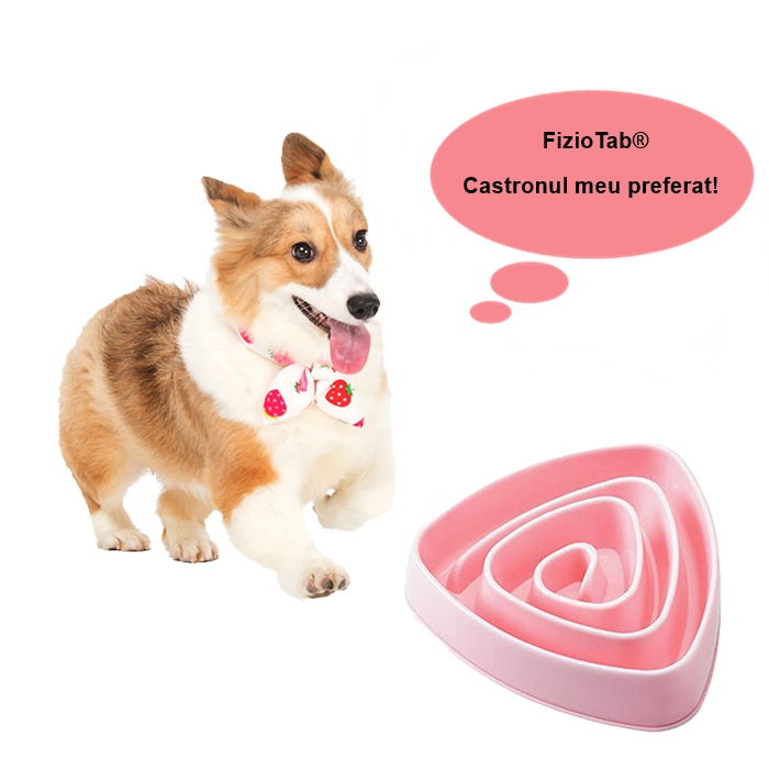 Castron Hranire Lenta Caini FizioTab®, pentru Prevenirea Indigestiei, Slow Feed Bowl Interactiv, Roz [2]