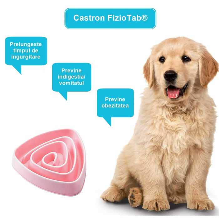Castron Hranire Lenta Caini FizioTab®, pentru Prevenirea Indigestiei, Slow Feed Bowl Interactiv, Roz [7]