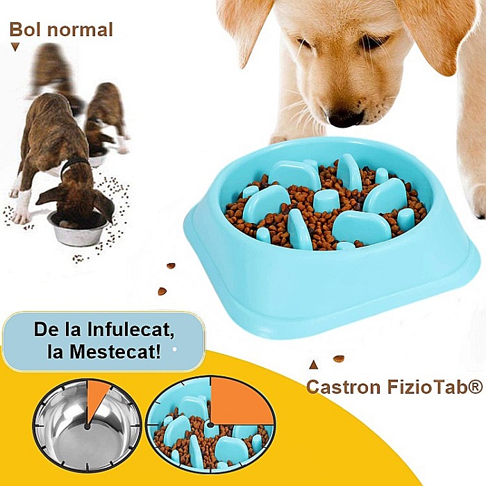 Castron Hranire Lenta pentru Caini, Pentru Prevenirea Indigestiei, Slow Feed Bol Interactiv FizioTab®, Albastru [5]
