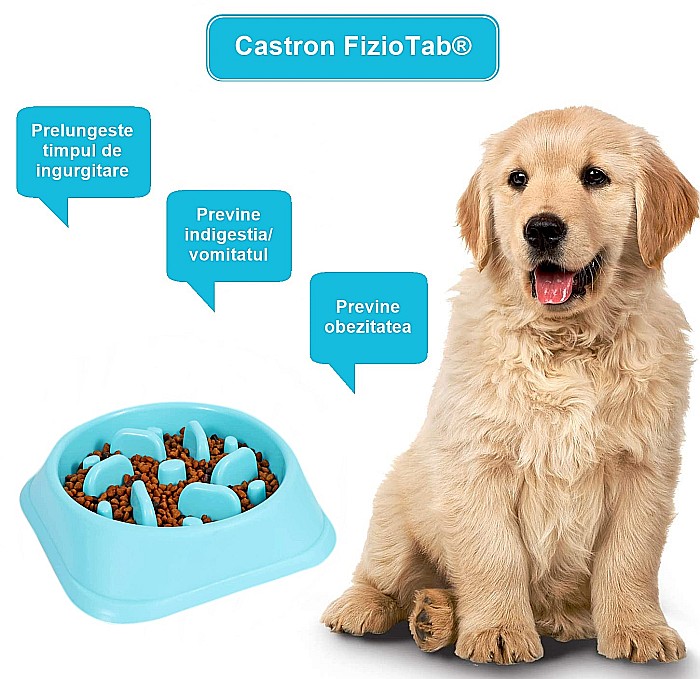 Castron Hranire Lenta pentru Caini, Pentru Prevenirea Indigestiei, Slow Feed Bol Interactiv FizioTab®, Albastru [4]