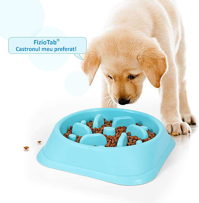 Castron Hranire Lenta pentru Caini, Pentru Prevenirea Indigestiei, Slow Feed Bol Interactiv FizioTab®, Albastru [10]