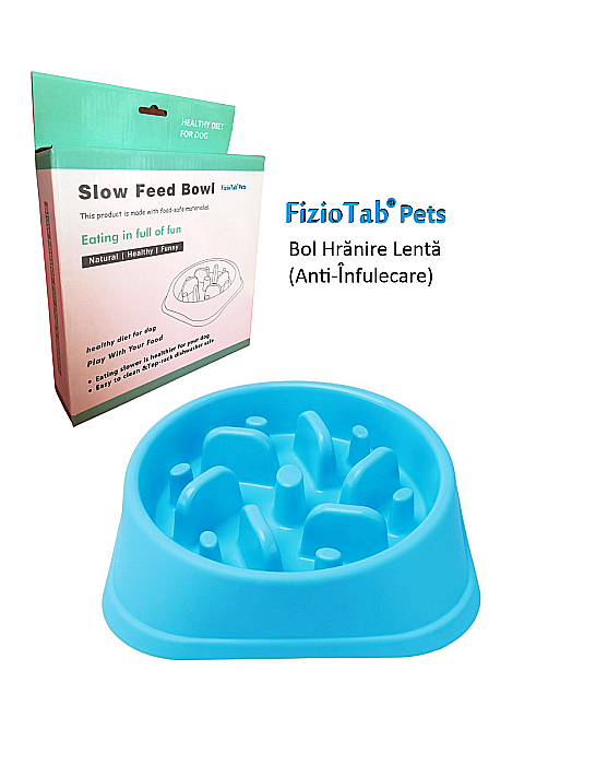 Castron Hranire Lenta pentru Caini, Pentru Prevenirea Indigestiei, Slow Feed Bol Interactiv FizioTab®, Albastru [15]