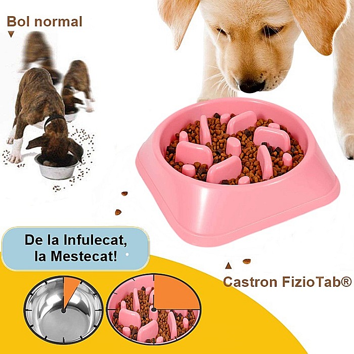 Castron Hranire Lenta pentru Caini, Pentru Prevenirea Indigestiei, Slow Feed Bol Interactiv FizioTab®, Roz [4]