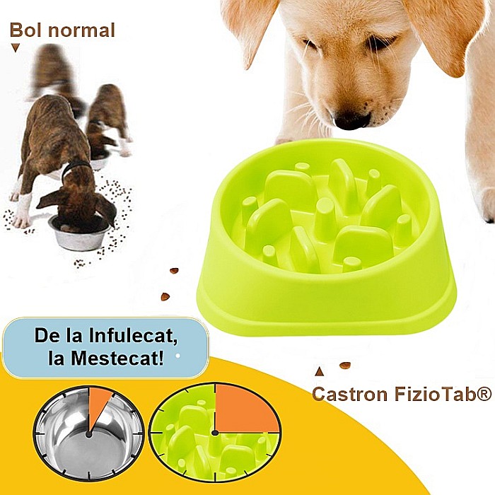 Castron Hranire Lenta pentru Caini, Pentru Prevenirea Indigestiei, Slow Feed Bol Interactiv FizioTab®, Verde [5]