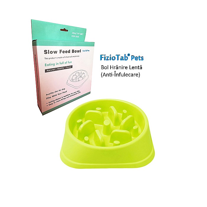 Castron Hranire Lenta pentru Caini, Pentru Prevenirea Indigestiei, Slow Feed Bol Interactiv FizioTab®, Verde [14]