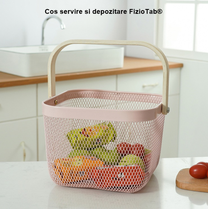 Cos servire si depozitare FizioTab®, cu maner de bambus, Roz [2]