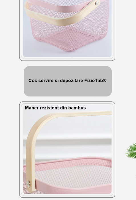 Cos servire si depozitare FizioTab®, cu maner de bambus, Roz [3]