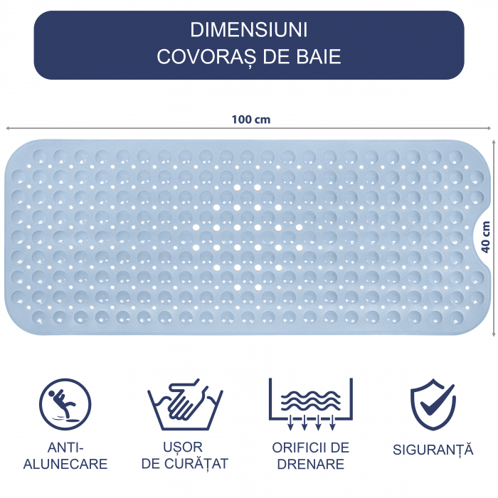 Covoras pentru cada, anti-alunecare, FizioTab®, 100×40 cm, Albastru Inchis [3]