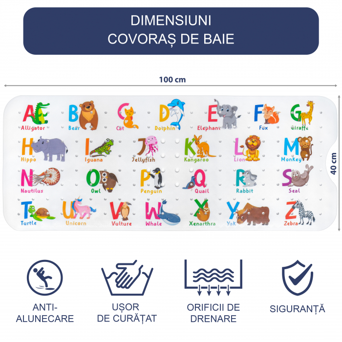 Covoras pentru cada, anti-alunecare, FizioTab®, 100×40 cm, Alfabet [4]