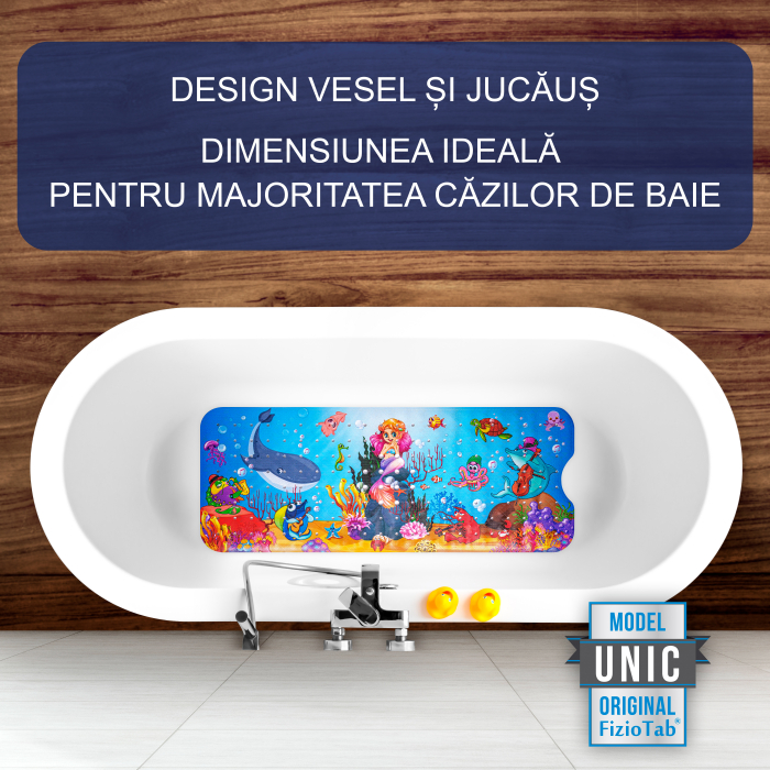 Covoras pentru cada, anti-alunecare, FizioTab®, 100×40 cm, Petrecere sub Apa, Mica Sirena si Prietenii [2]